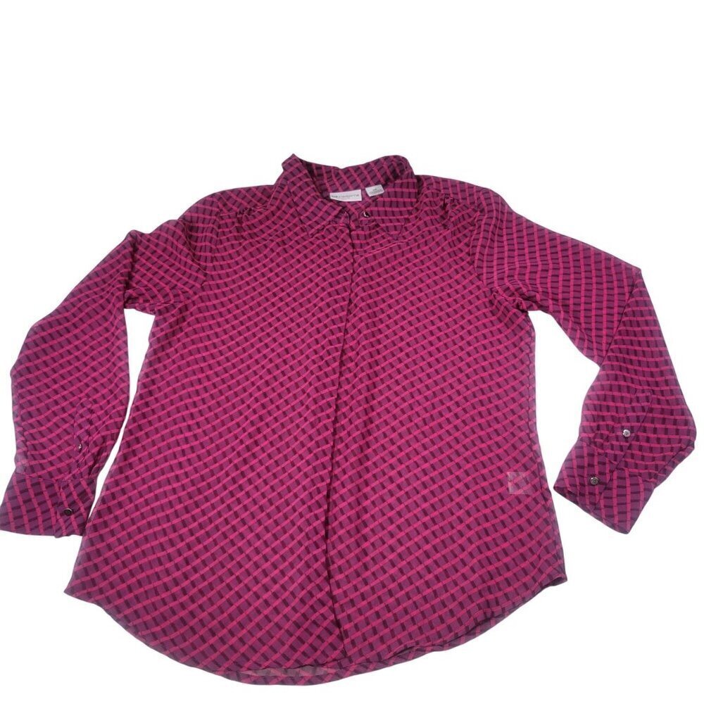 Liz Claiborne Petite Pink & Purple Checkered Button-Down Blouse Size PM